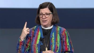 Presiding Bishop Elizabeth Eaton explains procedures for the ELCA Churchwide Assembly in 2019