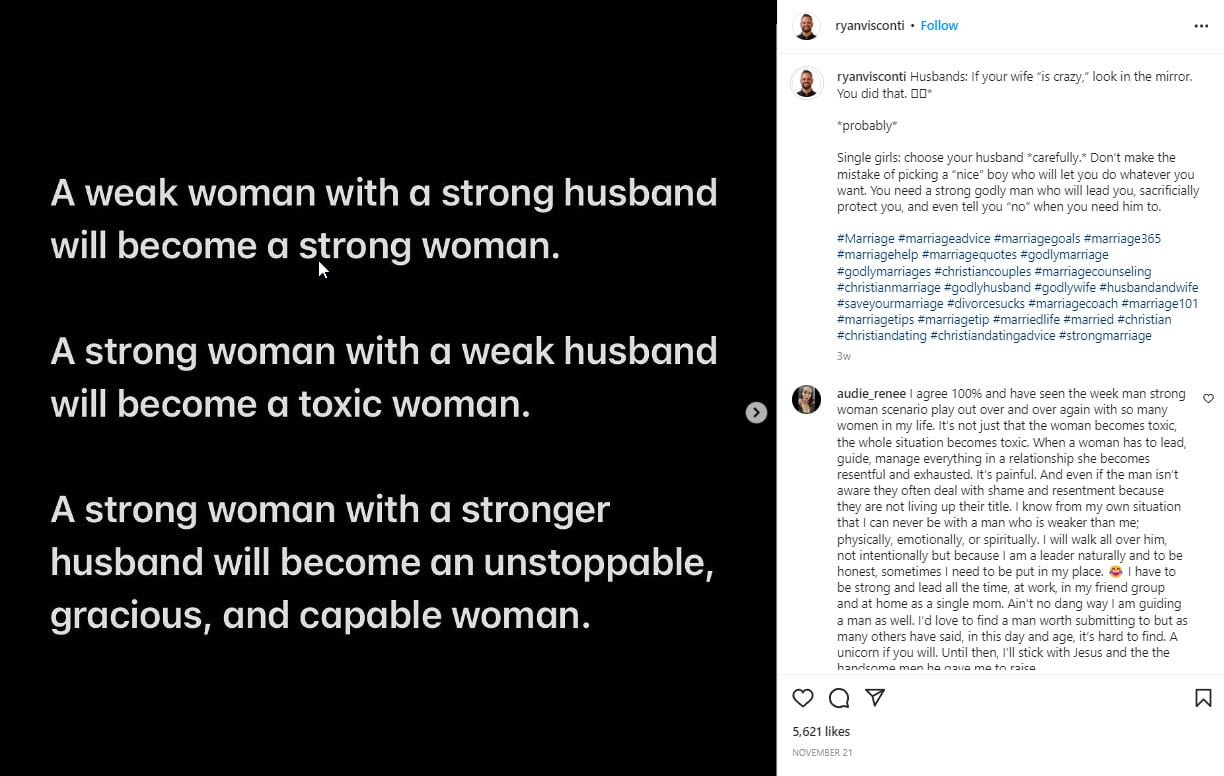 ryan visconti social media woman weak strong husband